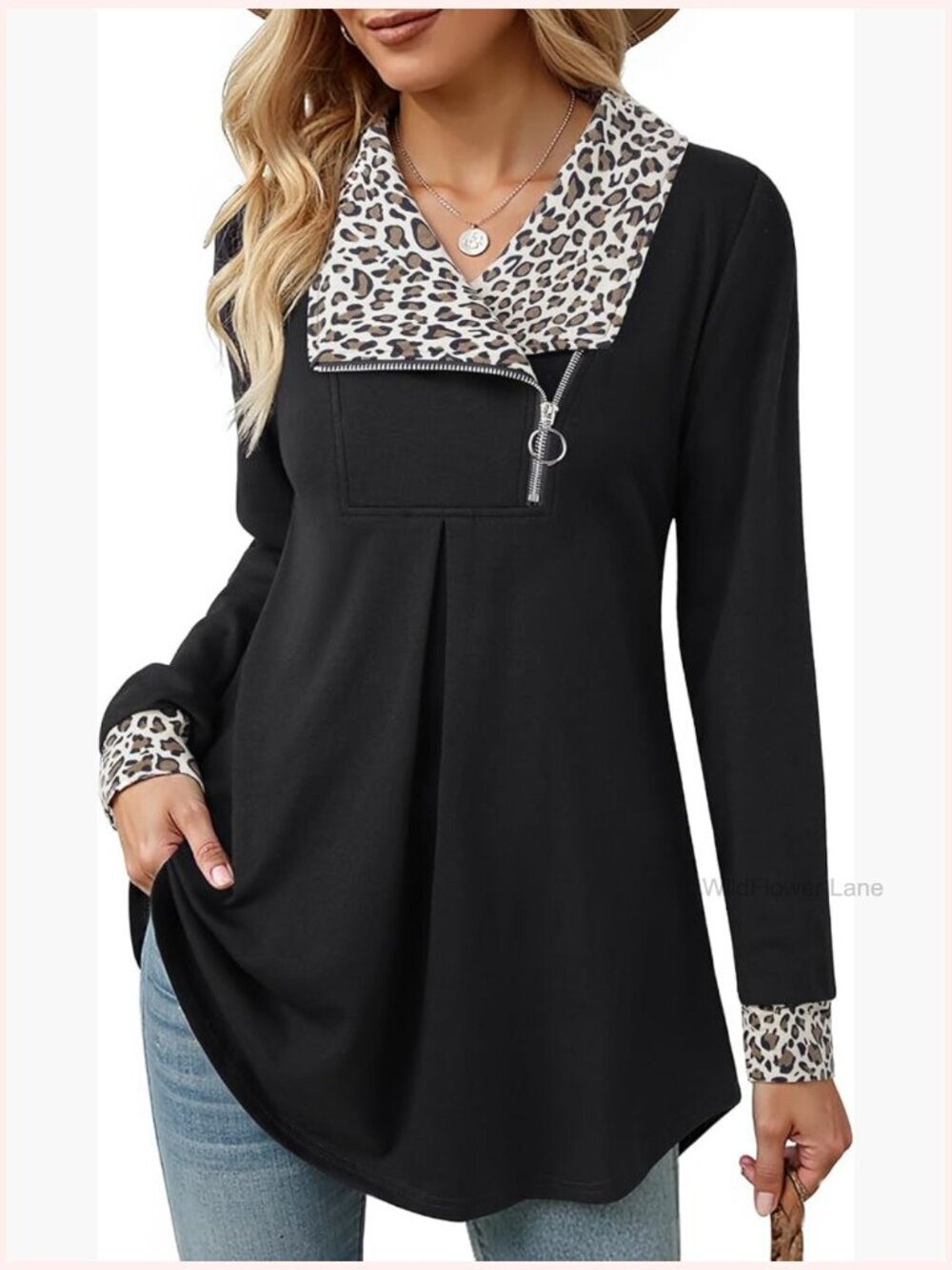 Casual Swing Sweatshirt Long Sleeve Zipper Lapel Fashion Pullover Tunic Top